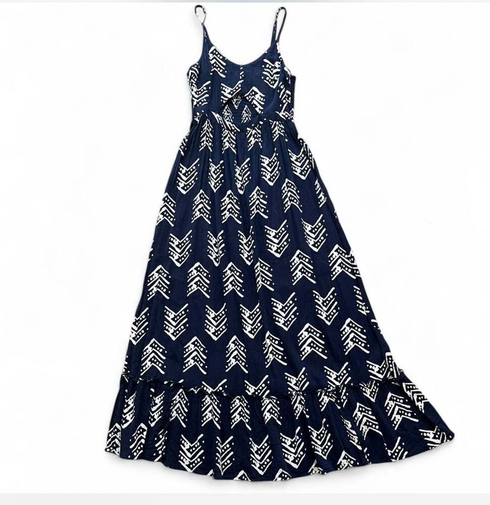Aerie Navy Print Cut-Out Maxi Dress